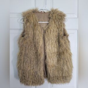 Faux Fur Vest in Brown and Tan Size Medium